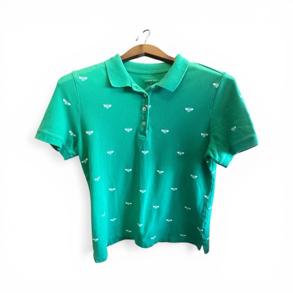 Lands' End Tops - Lands' End Teal Green Bee-Embroidered Polo Shirt Golf Spring Short Sleeve Small
